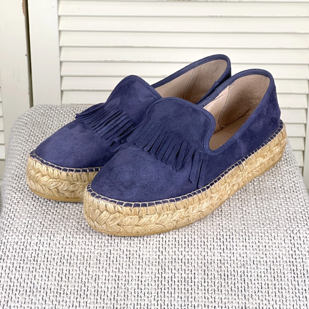 Viscata Barcelona Navy Suede Fringe Espadrille Platform Loafer Size 39 EU | 8 US